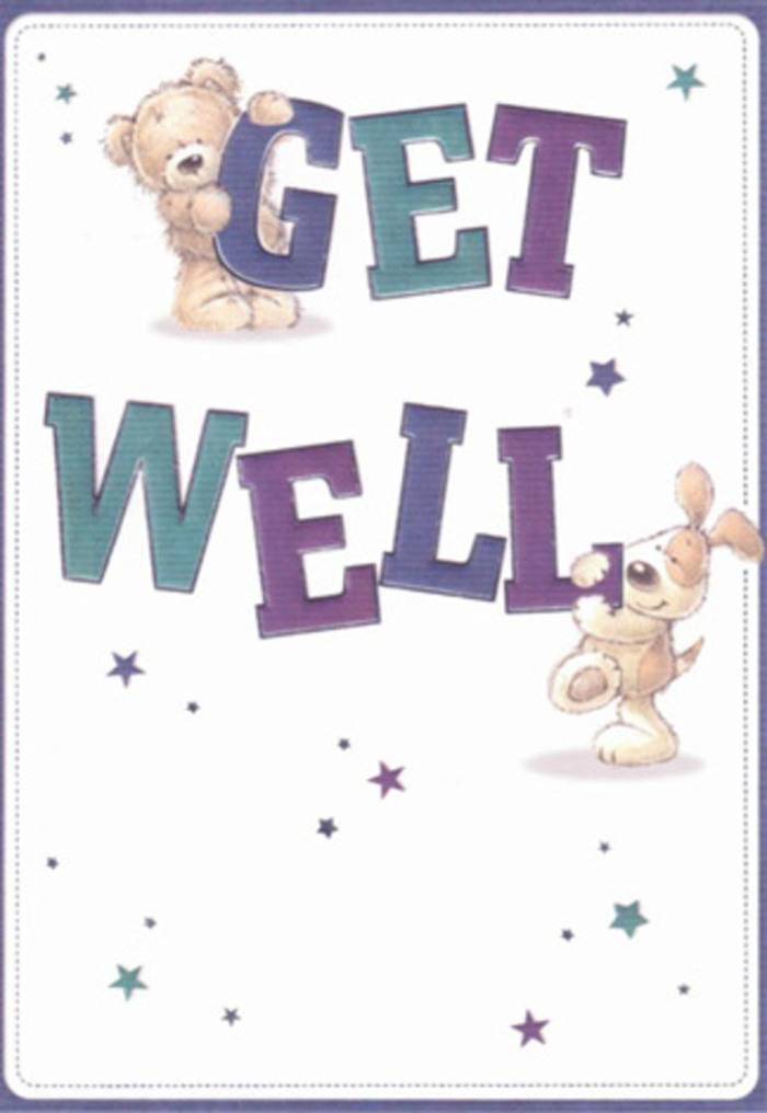 This uplifting get well card, familiar to the comforting corners of West Harrow, offers a vivid expression of gentle compassion and support. Two endearing friends-a cuddly, golden-brown bear and a playful pup with ears as soft as the petals in a spring arrangement-collaborate in conveying a heartfelt message. Stars, illustrated in swirling purples and aquas, appear to dance around the characters, their energy reminiscent of evening lights winking across Harrow Recreation Ground. The typography, bold and friendly, anchors the scene with cheery reassurance, its hues echoing the creative spirit found at local markets on St. Ann's Road. Every brushstroke imbues the card with a tactile quality-the imagined softness of fur, the round, friendly paws-calling to mind the comforting effect of a hand-tied bouquet delivered to a hospital bedside. The design's airy, open quality invites viewers to imagine a gentle breeze and the scent of nearby floral shops. Such a card, lovingly sent with a bespoke bouquet from Flower Delivery West Harrow, shines as a heartfelt gesture, lifting spirits and reminding the recipient of their community's caring embrace.